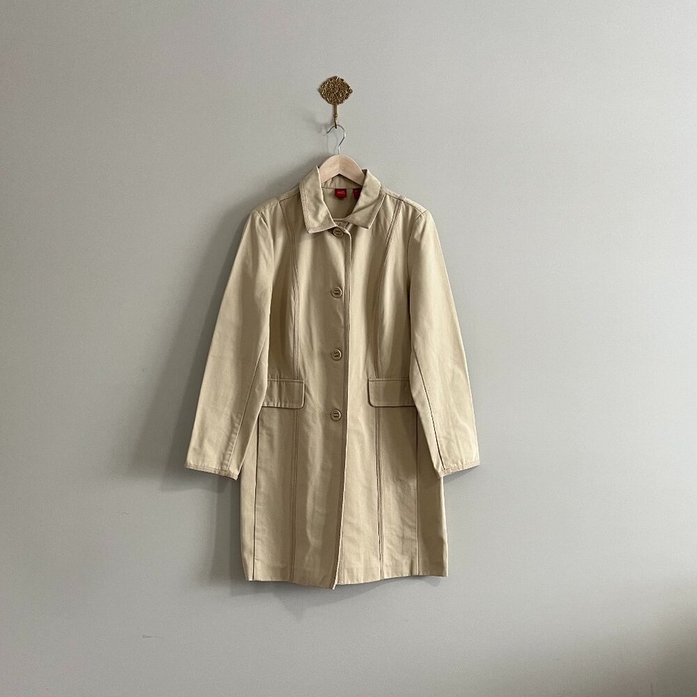 Beige Tan Classic Trench Coat Button Front Lightweight Quiet Luxury